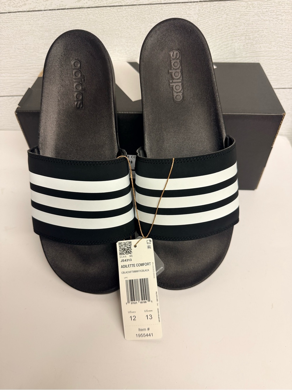 Adidas Adilette Comfort Slide Sandals Black & White Stripes Unisex M12 W13 NWT